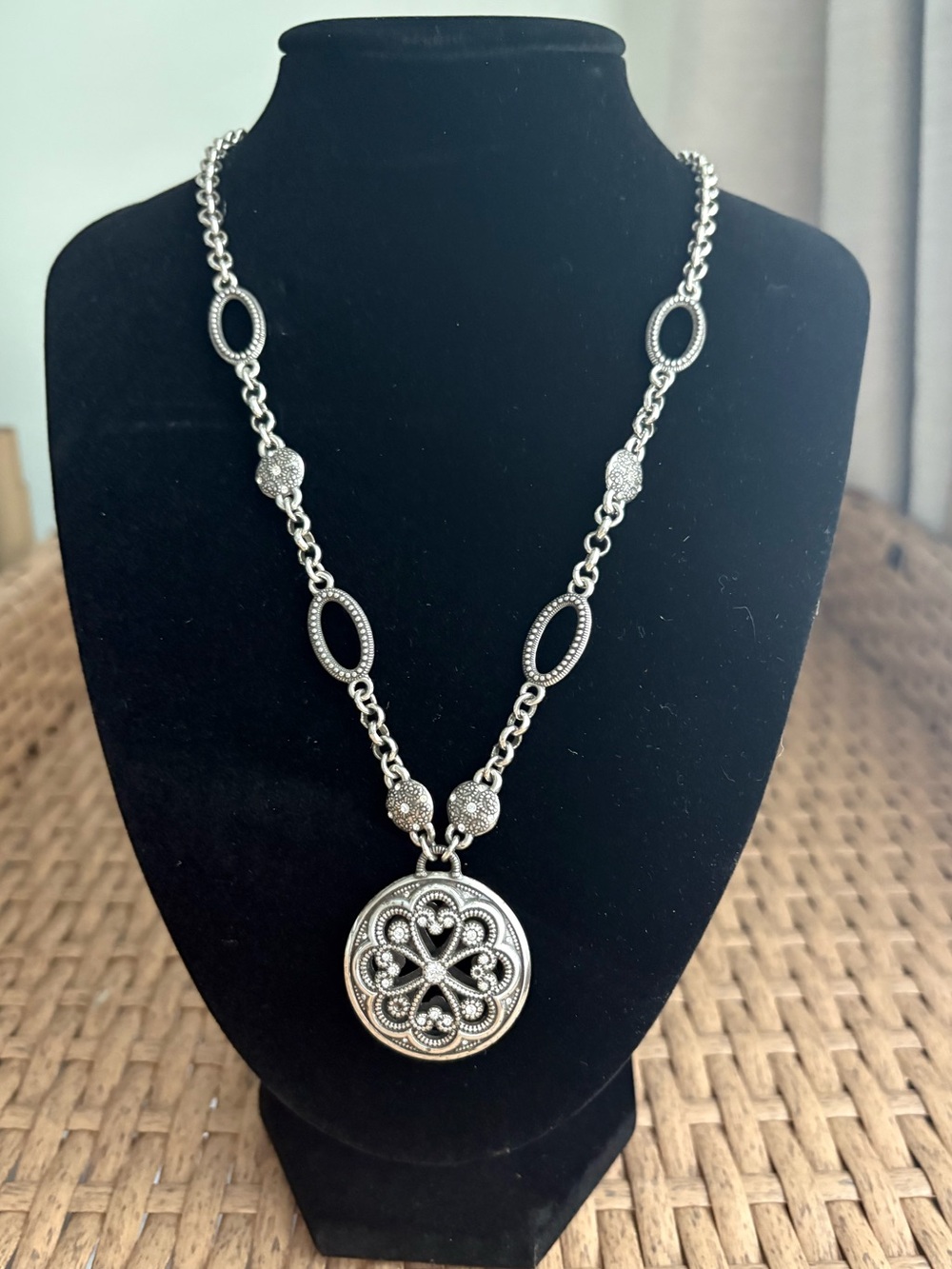 Brighton Vintage-Inspired Silver Floral Medallion Necklace